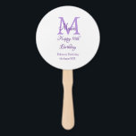 Happy 16th Birthday purple add name monogram moder Hand Fan<br><div class="desc">beautiful design</div>