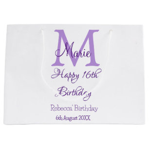 Happy 16th Birthday purple add name monogram moder Large Gift Bag