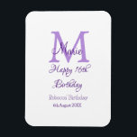 Happy 16th Birthday purple add name monogram moder Magnet<br><div class="desc">beautiful design</div>