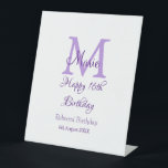 Happy 16th Birthday purple add name monogram moder Pedestal Sign<br><div class="desc">beautiful design</div>