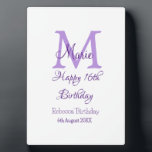 Happy 16th Birthday purple add name monogram moder Plaque<br><div class="desc">beautiful design</div>