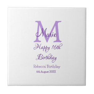 Happy 16th Birthday purple add name monogram moder Tile