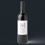 Happy 16th Birthday purple add name monogram moder Wine Label<br><div class="desc">beautiful design</div>