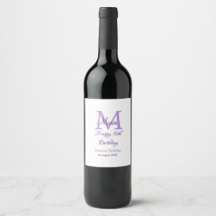 Happy 16th Birthday purple add name monogram moder Wine Label