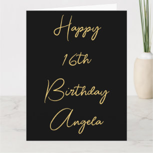 Happy 16th Birthday Sixteen Custom Name Gold Black Card