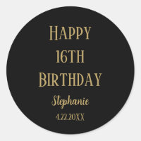 Happy 16th Birthday Sixteen Gold Black Custom Age