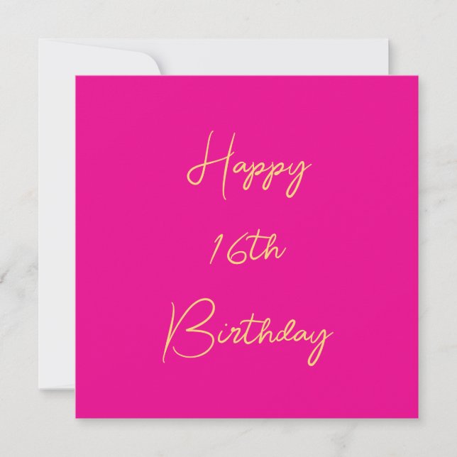 Happy 16th Birthday Sixteen Gold Hot Pink 2025 Card (Front)
