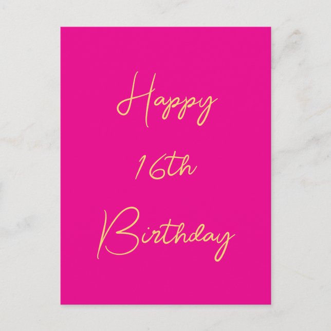 Happy 16th Birthday Sixteen Gold Hot Pink 2025 Postcard (Front)