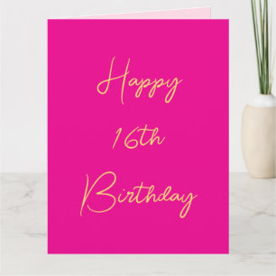Happy 16th Birthday Sixteen Gold Hot Pink Cute Card