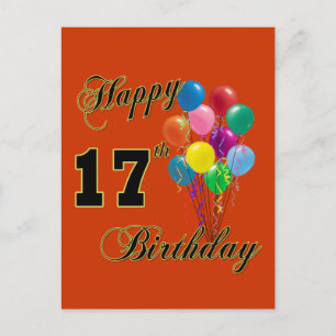 Happy 17th Birthday Design with Balloons Postcard