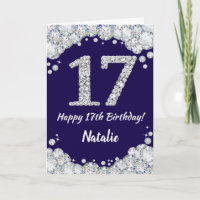 Happy 17th Birthday Navy Blue and Silver Glitter