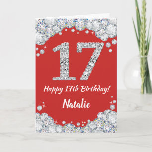 Happy 17th Birthday Red and Silver Glitter Card