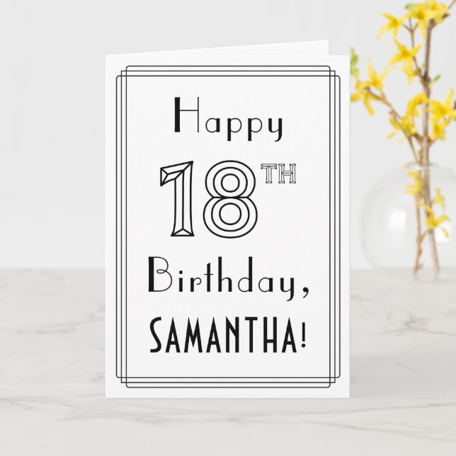 Happy 18th Birthday, Art Deco Style w/ Custom Name Card (Yellow Flower)