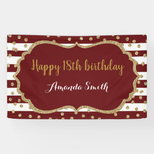 Happy 18th Birthday Banner Burgundy Gold Glitter