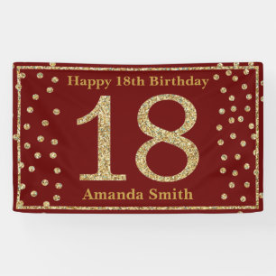 Happy 18th Birthday Banner Burgundy Red Gold