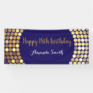 Happy 18th Birthday Banner Navy Blue Gold Glitter