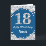 Happy 18th Birthday Blue and Silver Glitter Card<br><div class="desc">Happy 18th Birthday Blue and Silver Glitter Card with personalised name. For further customisation,  please click the "Customise it" button and use our design tool to modify this template.</div>