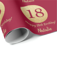 Happy 18th Birthday Burgundy Red and Gold Glitter