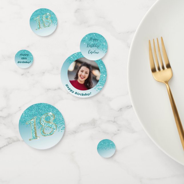 Happy 18th Birthday Chic Teal Blue Glitter Confetti (Group)