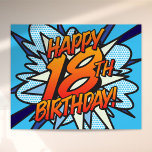 HAPPY 18TH BIRTHDAY Comic Book Pop Art blue Poster<br><div class="desc">Say HAPPY 18TH BIRTHDAY the pop art way and put the wham,  bang,  zap into the big day's celebration party. A fun,  cool and trendy retro comic book pop art-inspired birthday sign that puts the wham,  zap,  pow into your special celebration event. Designed by ComicBookPop© at www.zazzle.com/comicbookpop</div>