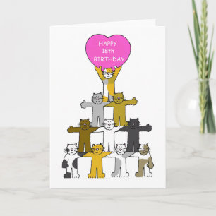 Happy 18th Birthday cute cartoon cats with heart. Card