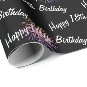 Happy 18th Birthday fireworks on black Wrapping Paper