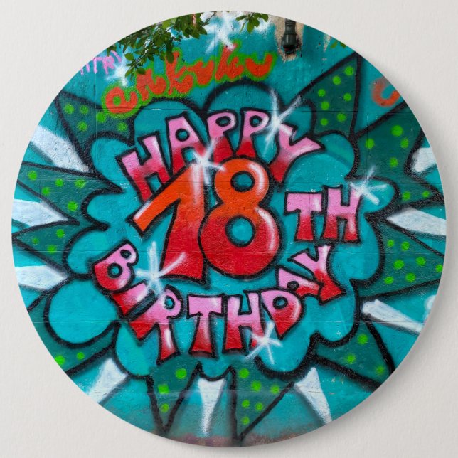 Happy 18th Birthday Graffiti 6 Cm Round Badge (Front)