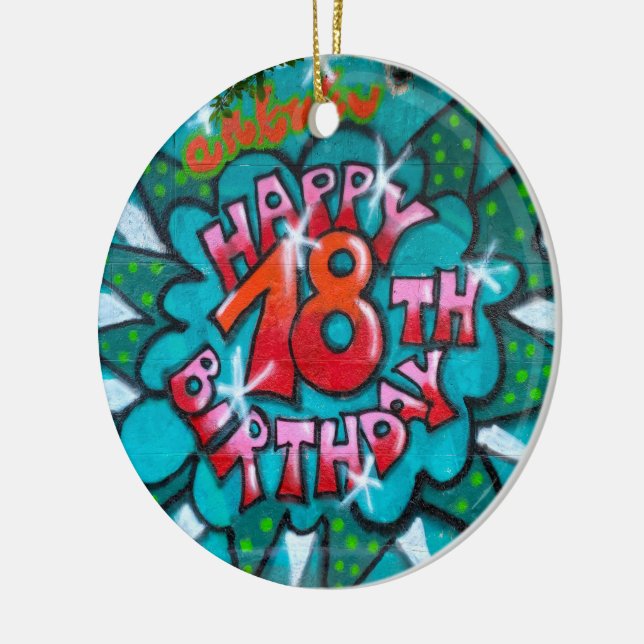 Happy 18th Birthday Graffiti Ceramic Tree Decoration (Left)