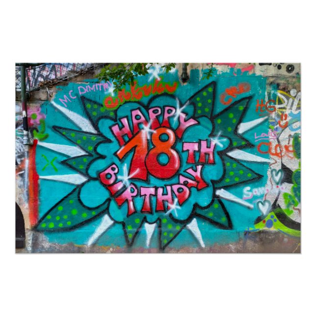 Happy 18th Birthday Graffiti Poster (Front)