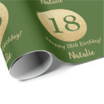 Happy 18th Birthday Green and Gold Glitter Wrapping Paper<br><div class="desc">Happy 18th Birthday Green and Gold Glitter Wrapping Paper with personalised name. For further customisation,  please click the "Customise it" button and use our design tool to modify this template.</div>