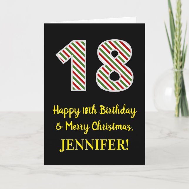 Happy 18th Birthday & Merry Christmas, Custom Name Card (Front)