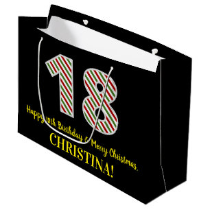 Happy 18th Birthday & Merry Christmas, Custom Name Large Gift Bag