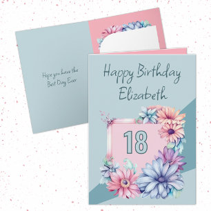Happy 18th Birthday name floral pink Card