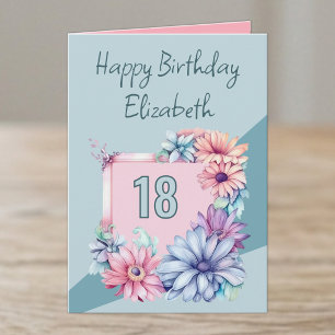 Happy 18th Birthday name floral pink Card