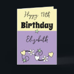 Happy 18th birthday name purple yellow card<br><div class="desc">Celebrate in style with this vibrant and customisable Happy 18th Birthday card (or any milestone you choose)! Add a personal touch by including the birthday star’s name, making it truly one-of-a-kind. Perfect for marking this exciting milestone, the design combines fun and festivity to bring a smile to their face. Whether...</div>