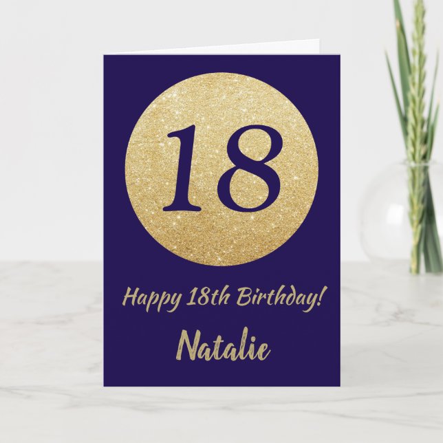 Happy 18th Birthday Navy Blue and Gold Glitter Card (Front)