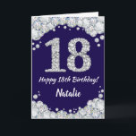 Happy 18th Birthday Navy Blue and Silver Glitter Card<br><div class="desc">Happy 18th Birthday Navy Blue and Silver Glitter Card with personalised name. For further customisation,  please click the "Customise it" button and use our design tool to modify this template.</div>