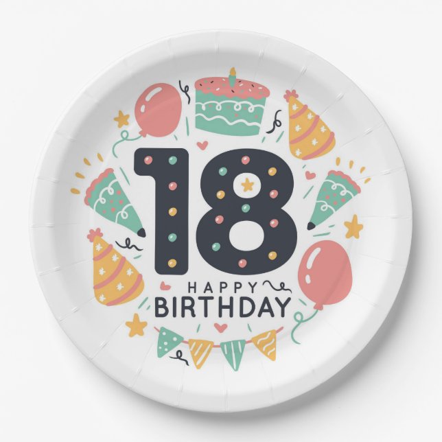 Happy 18th Birthday Paper Plate (Front)