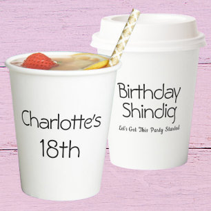 Happy 18th Birthday Party Name Black & White Girly Paper Cups