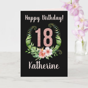 Happy 18th Birthday Pink Glitter Floral Name Card