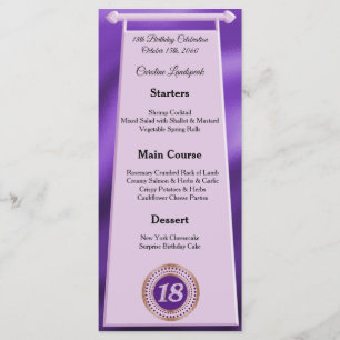 Happy 18th Birthday Purple Glitter Foil Menu