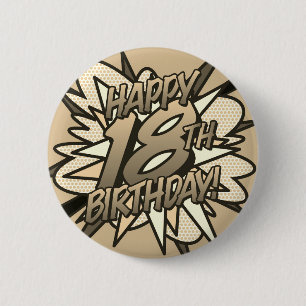 HAPPY 18TH BIRTHDAY Vintage Fun Retro Comic Book 6 Cm Round Badge