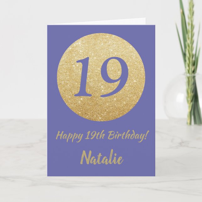 Happy 19th Birthday and Gold Glitter Card (Front)