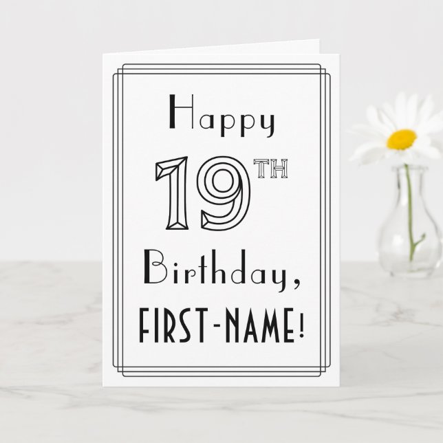Happy 19th Birthday, Art Deco Style w/ Custom Name Card (Small Plant)
