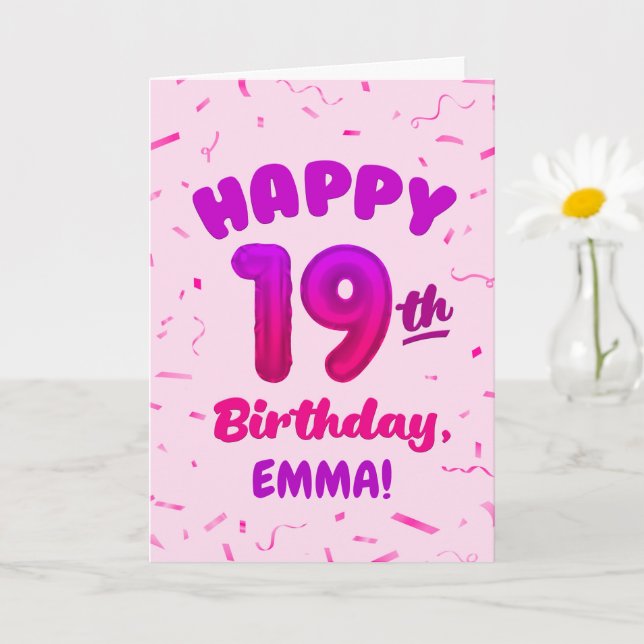Happy 19th Birthday Card with Custom Name (Small Plant)