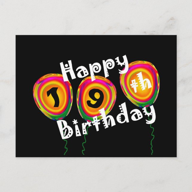 Happy 19th Birthday Colourful Balloons Postcard (Front)