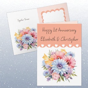 Happy 1st Anniversary flowers peach Card