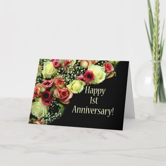 Happy 1st Anniversary roses Card (Front)