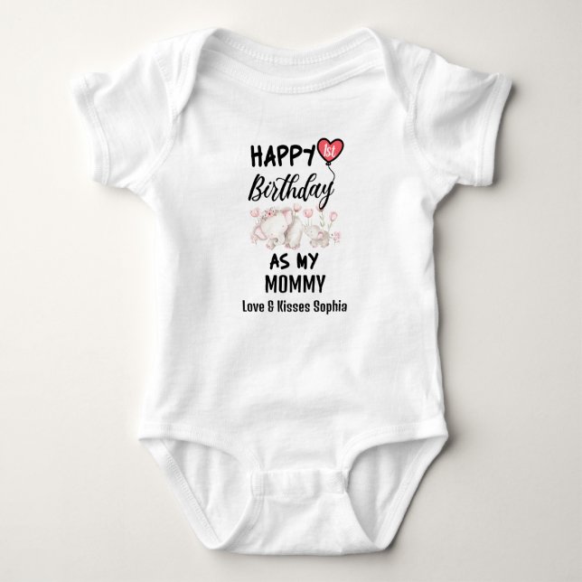 Happy 1st Birthday as my Mummy With Baby elephant Bodysuit (Front)