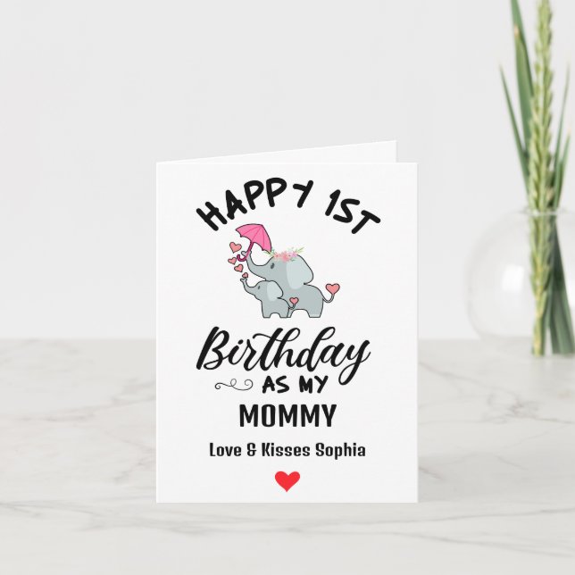 Happy 1st Birthday as my Mummy With Baby elephant Holiday Card (Front)
